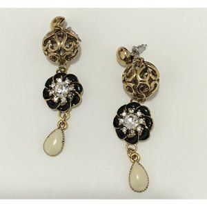 Gold Tone Drop, Dangle, Hearts Open Work, Floral, Teardrop Long Earrings